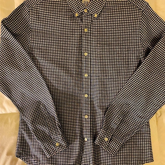 Men's GAP Navy Checkered Button Down Shirt - Picture 3 of 16
